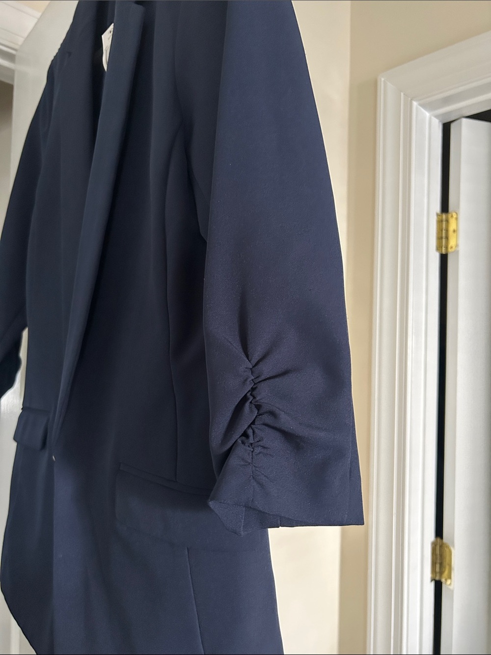 INC International Concepts Navy Open Blazer with Ruched 3/4 Sleeves - Picture 3 of 7